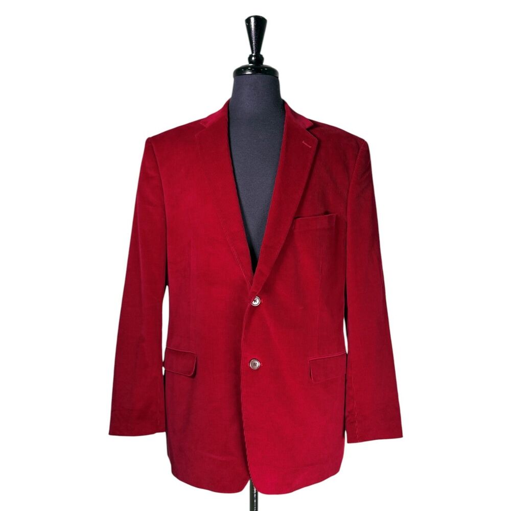 Saddlebred Mens 44R Red Corduroy Blazer 100% Cotton Sport Coat 2 Button Preppy